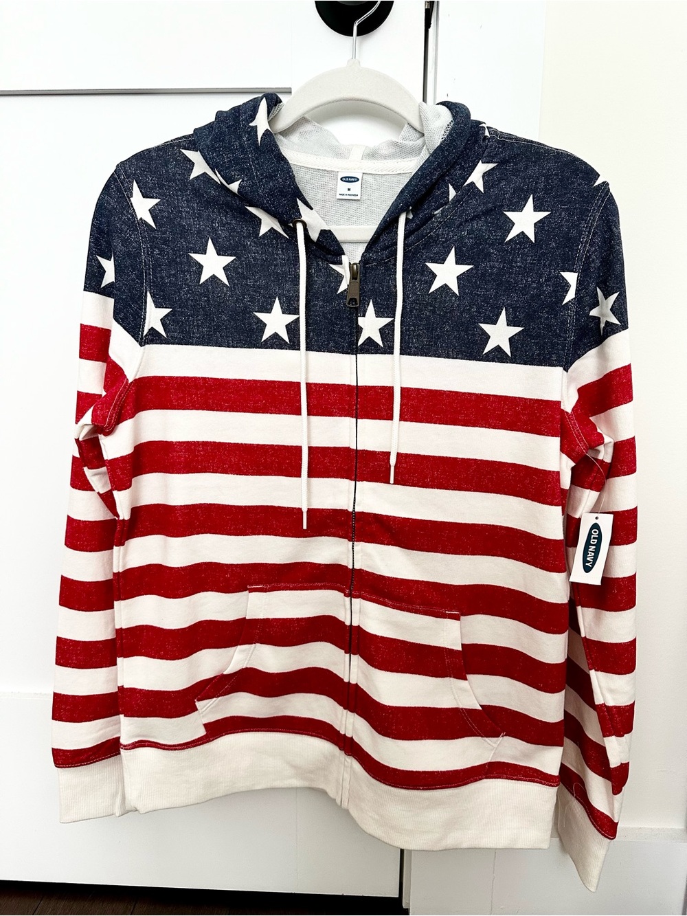 NWT USA Flag Full Zip Hoodie Women's Size M Patriotic American Flag
